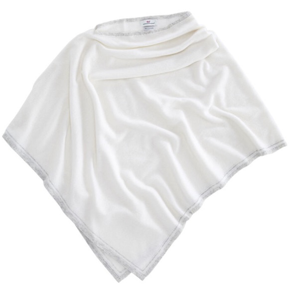 Vineyard Vines Striped Bottom Knit Poncho XS/S White & Grey - Picture 2 of 8